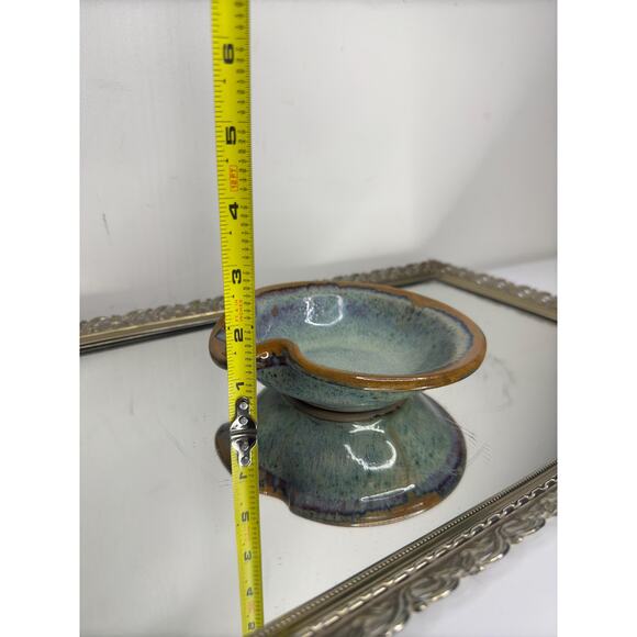 Vintage Studio Pottery Ceramic Blue Green and Brown Spoon Rest , Pottery Stoon - Picture 9 of 10